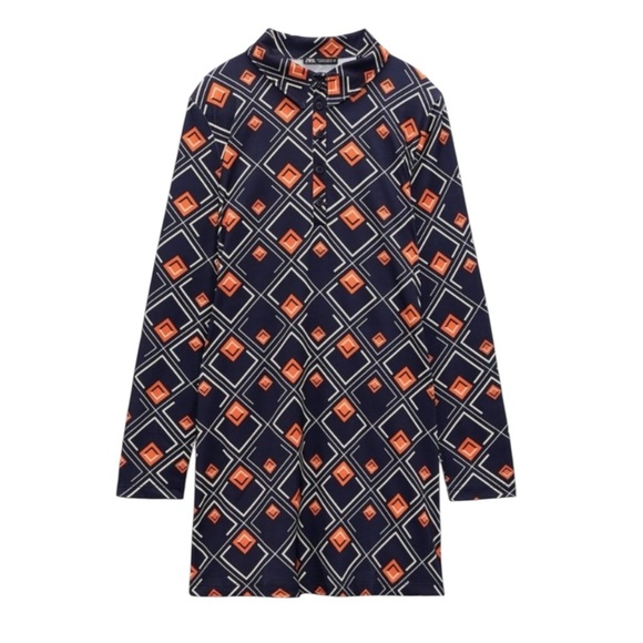 ZARA navy and orange retro mod geo print tunic top mini dress Size Medium - Picture 5 of 10